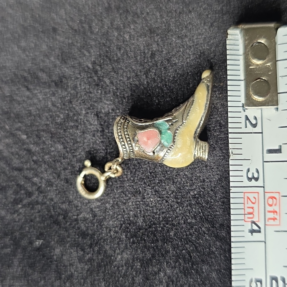 Silver Carolyn Pollack Relios Boot Charm with Pink and Green Accents